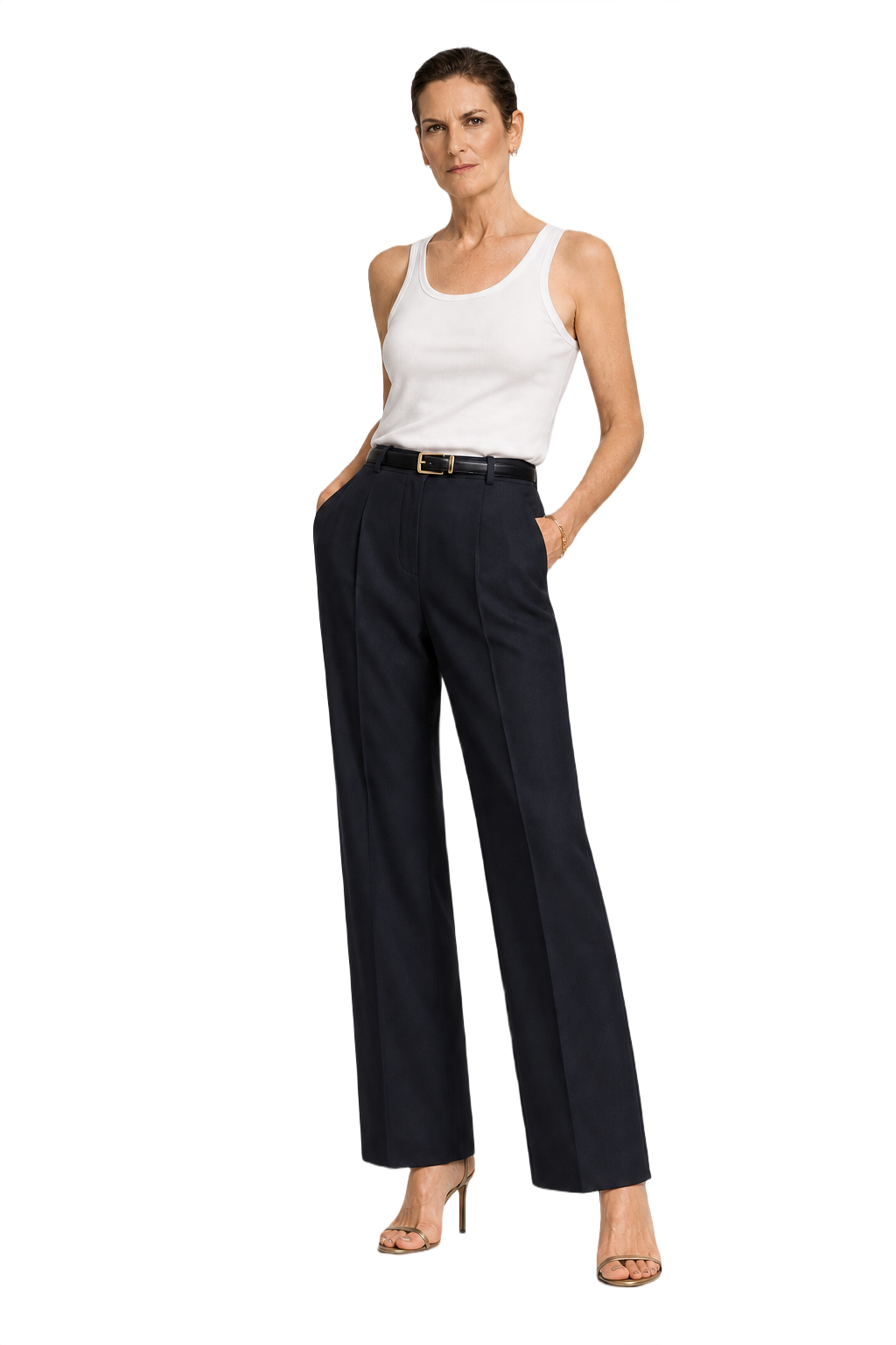 1990s Navy Blue Wool Blend Trousers - Model