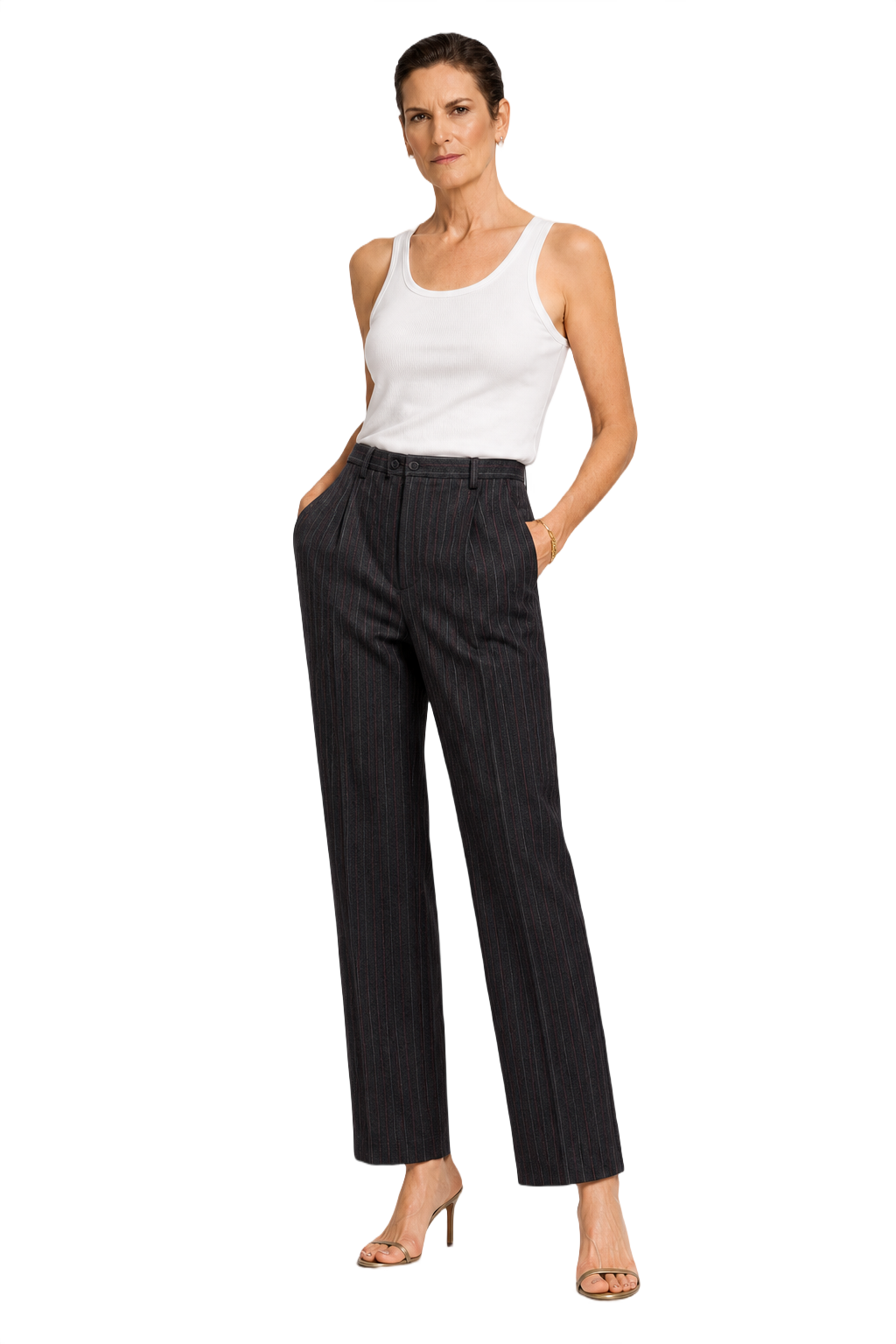 1990s Dark Gray Wool Blend Trousers - Model