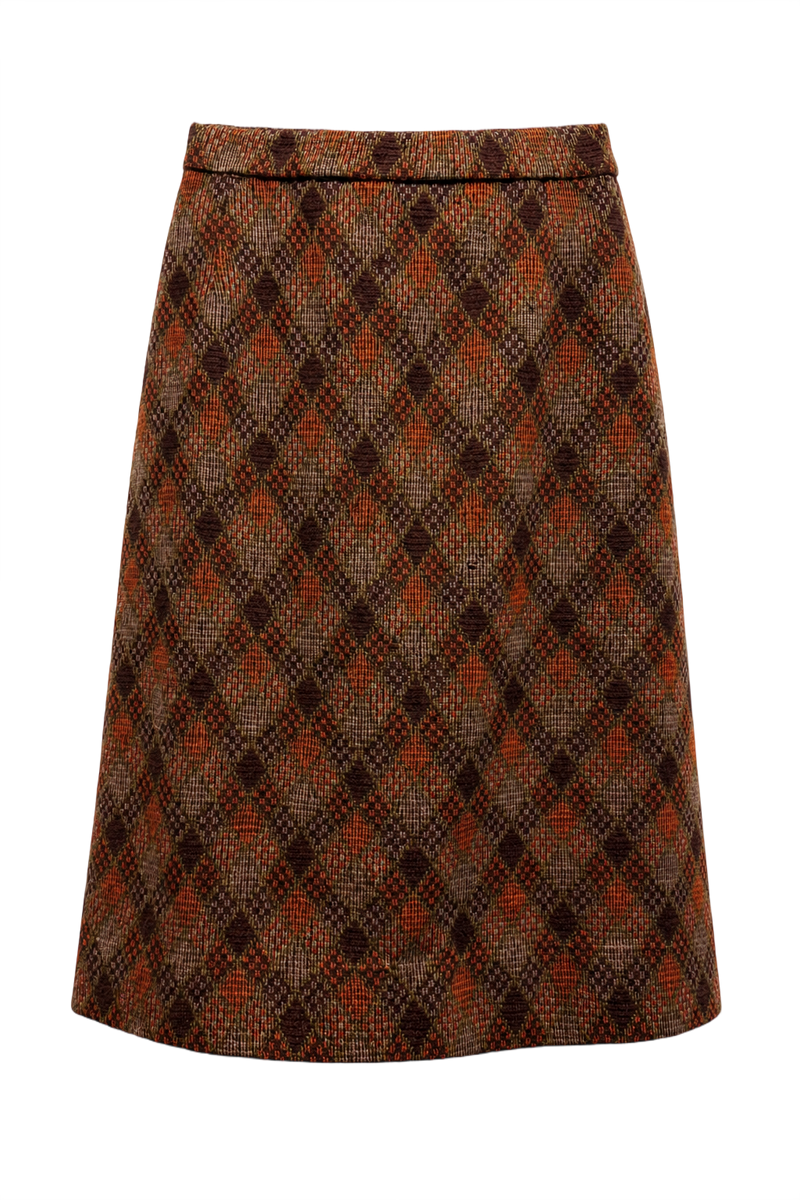 1970s Brown Wool Blend Skirt - Front View