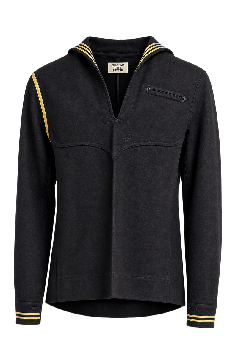 1940s Navy Blue Wool Sailor Shirt - Front View