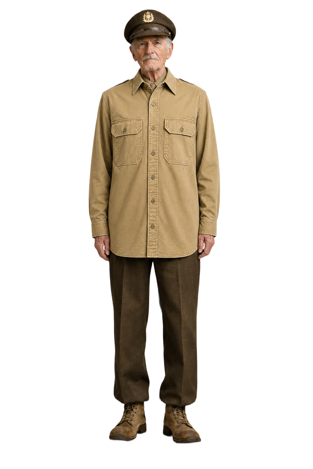 1940s Tan Cotton Shirt - Model