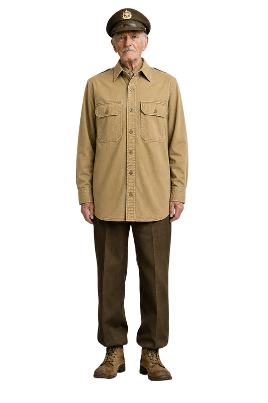 1940s Tan Cotton Shirt - Model