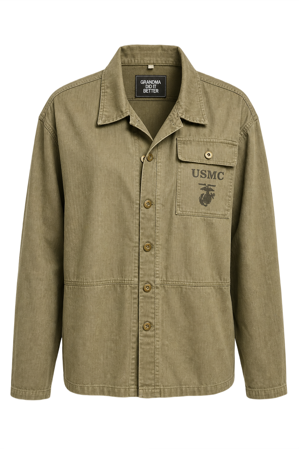 1940s Olive Green Cotton Shirt - Front View