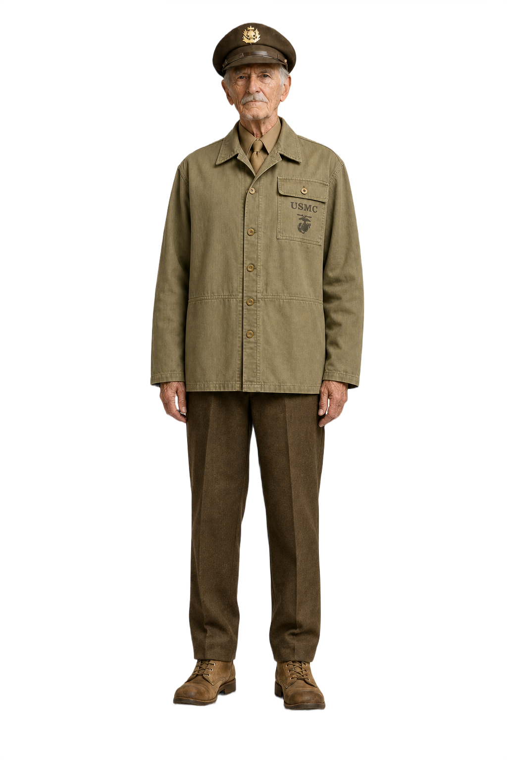 1940s Olive Green Cotton Shirt - Model