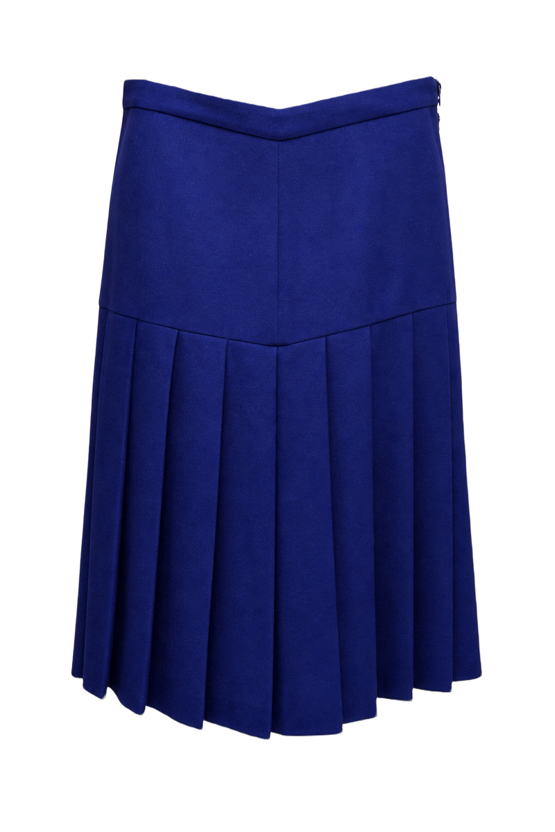 1970s Royal Blue Polyester Skirt - Front View