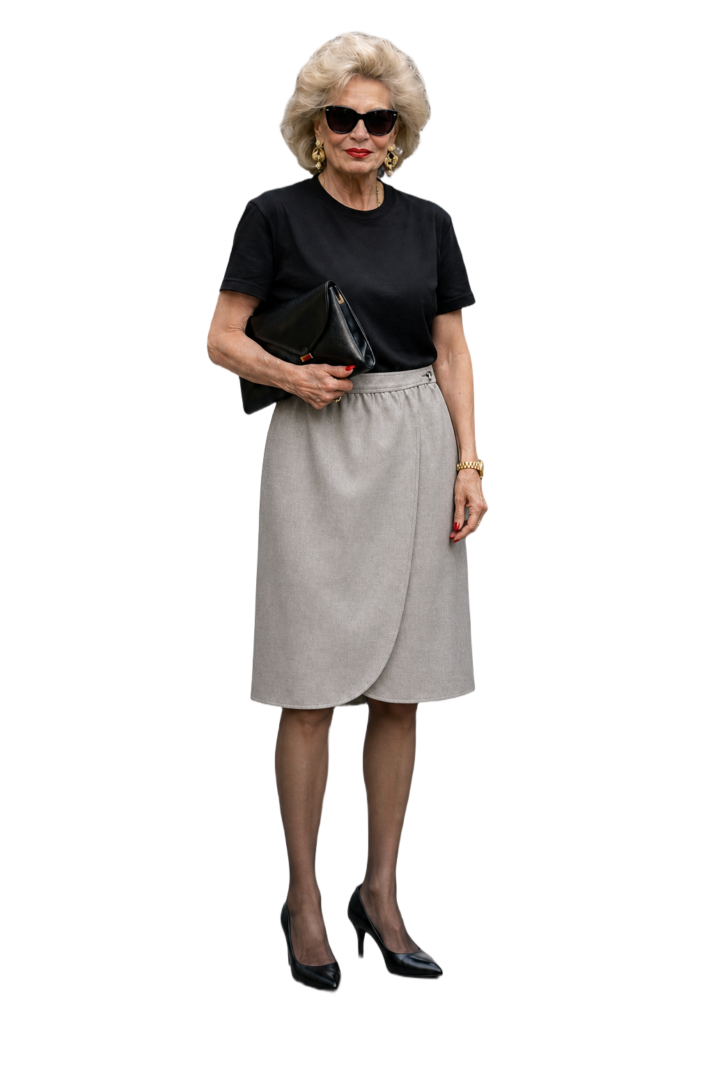1980s Silver Synthetic Blend Skirt - Model