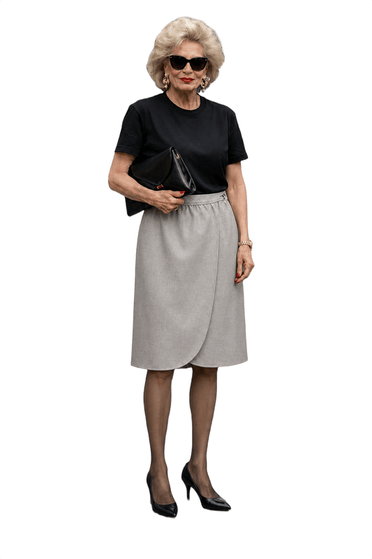 1980s Silver Synthetic Blend Skirt - Model