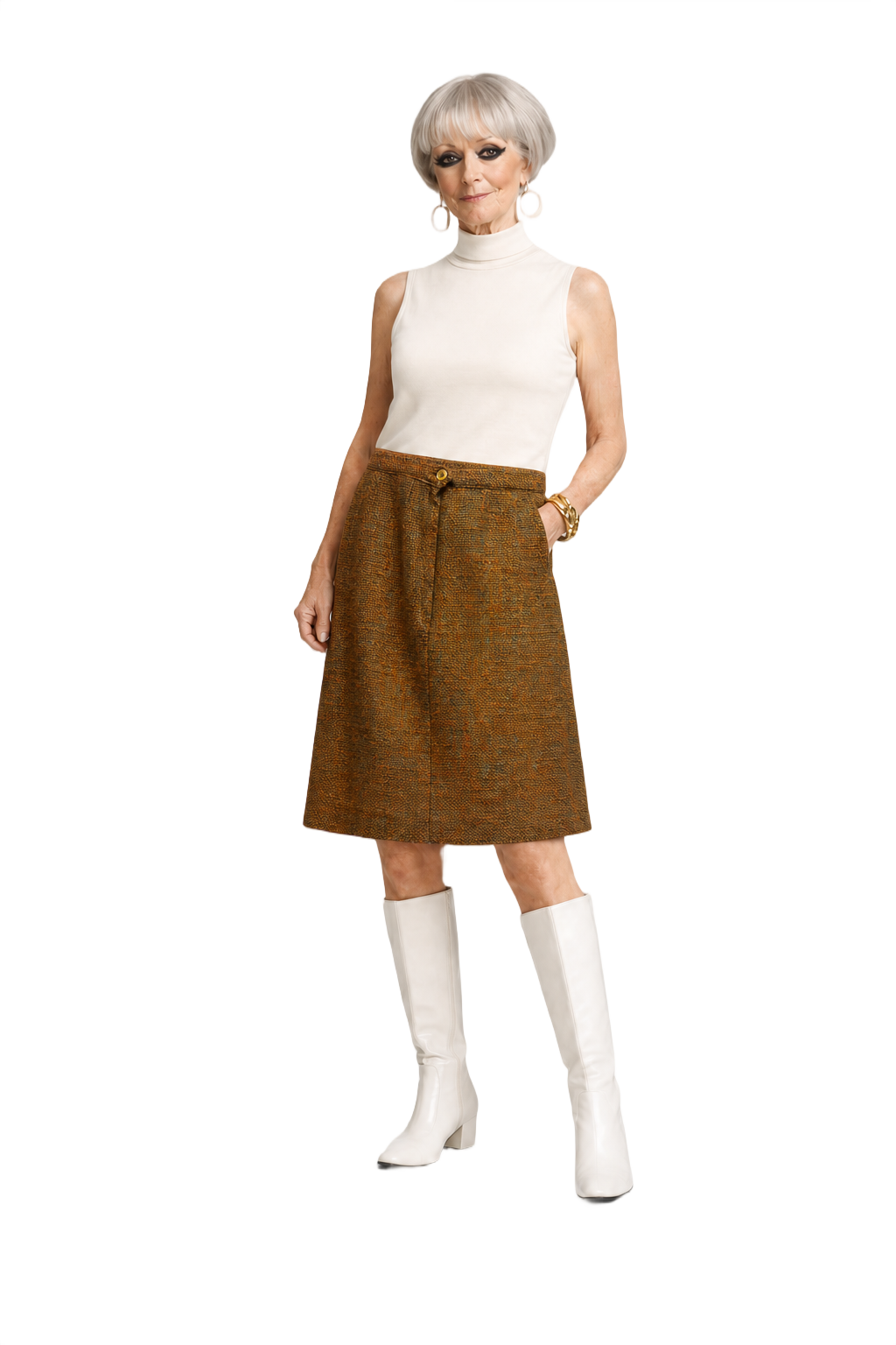 [1980s] Orange Tweed Wool Blend Skirt - Model
