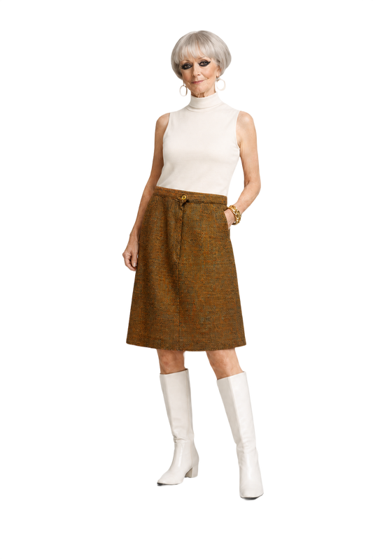 [1980s] Orange Tweed Wool Blend Skirt - Model