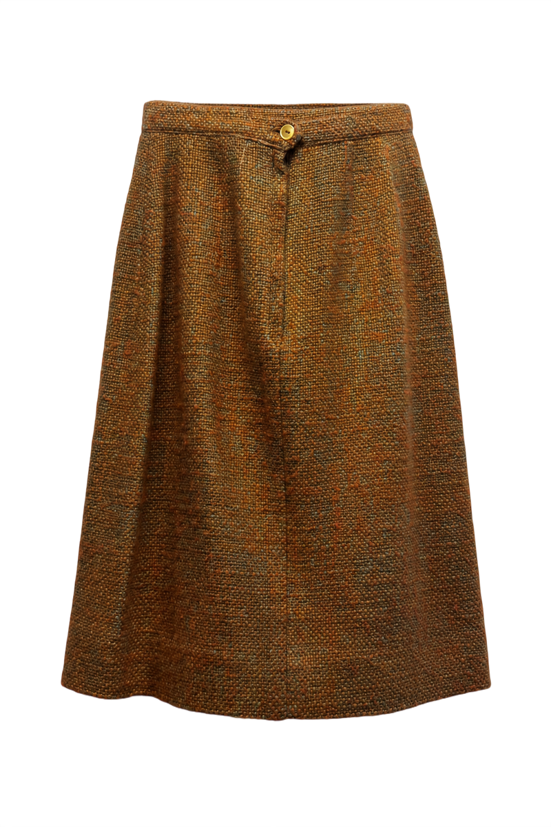 [1980s] Orange Tweed Wool Blend Skirt - Front View