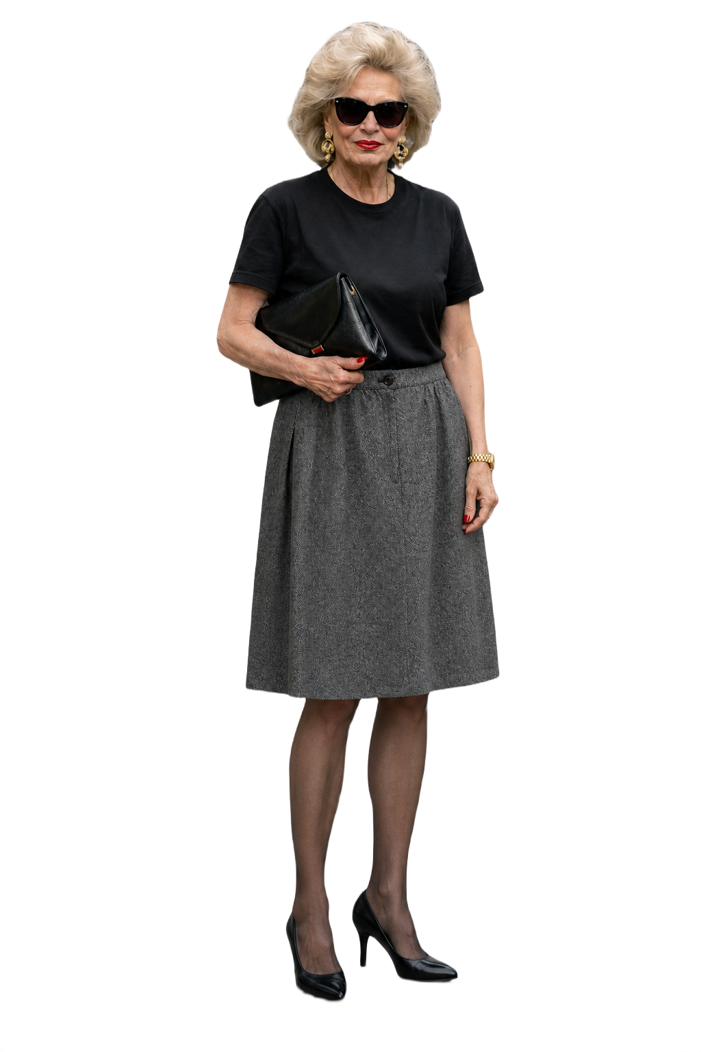 1990s Gray Wool Blend Skirt - Model
