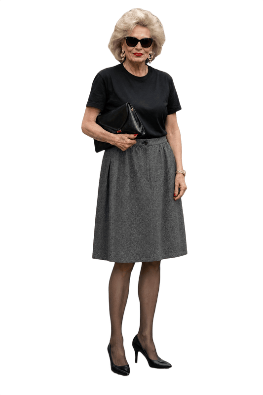 1990s Gray Wool Blend Skirt - Model