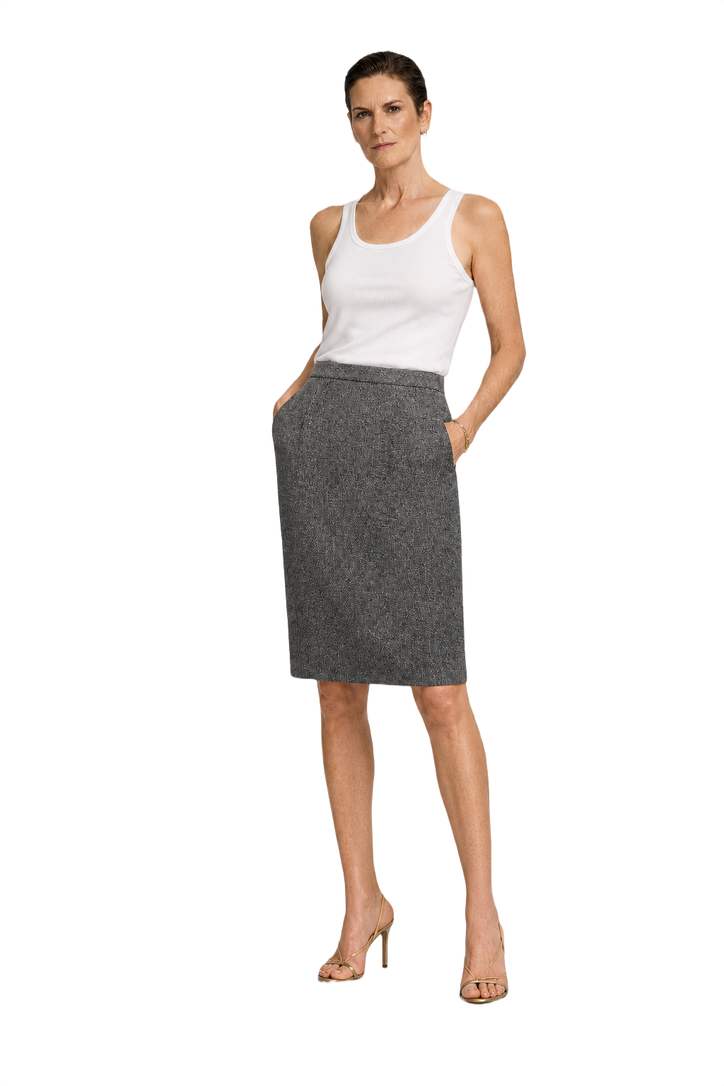 1990s Grey Wool Blend Skirt - Model