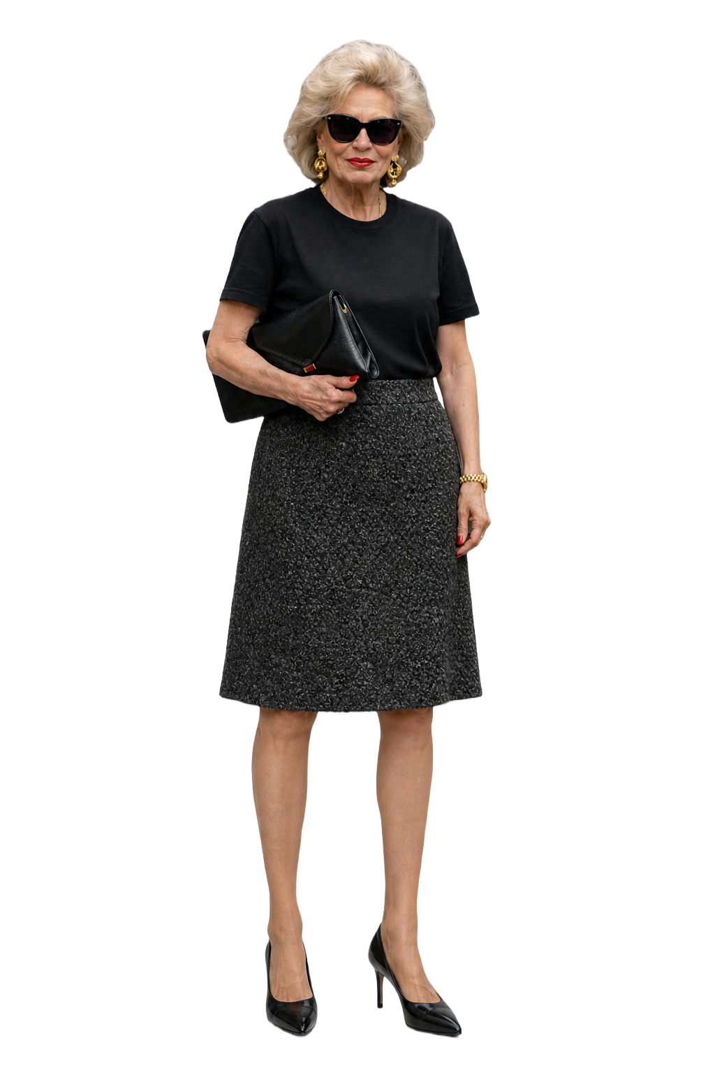 1990s Charcoal Grey Wool Blend Skirt - Model