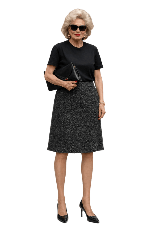 1990s Charcoal Grey Wool Blend Skirt - Model