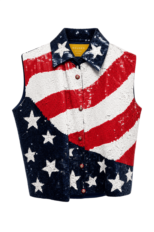 1980s Navy Blue Polyester Vest - Front View
