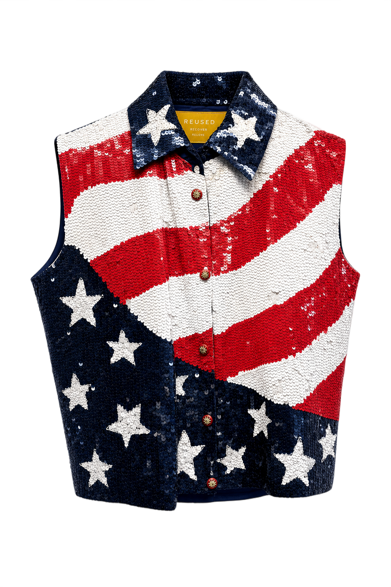 1980s Navy Blue Polyester Vest - Front View