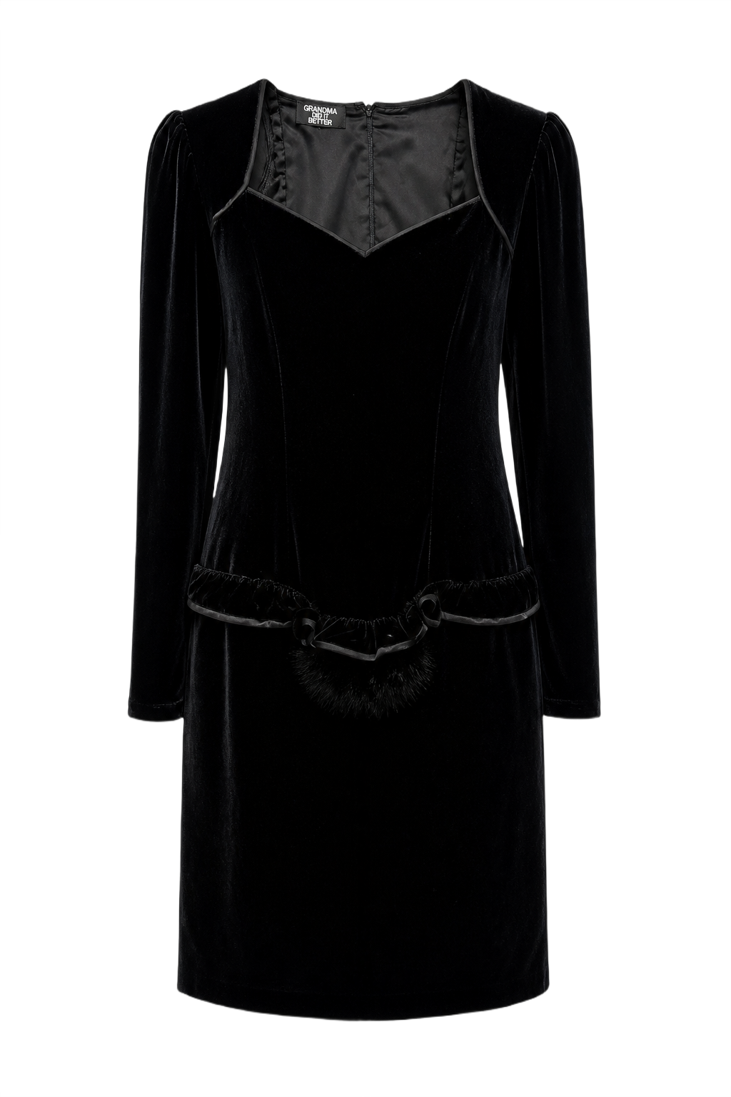 1980s Black Velvet Dress - Front View