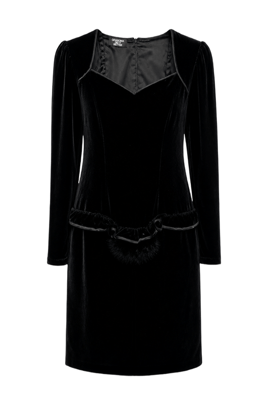 1980s Black Velvet Dress - Front View