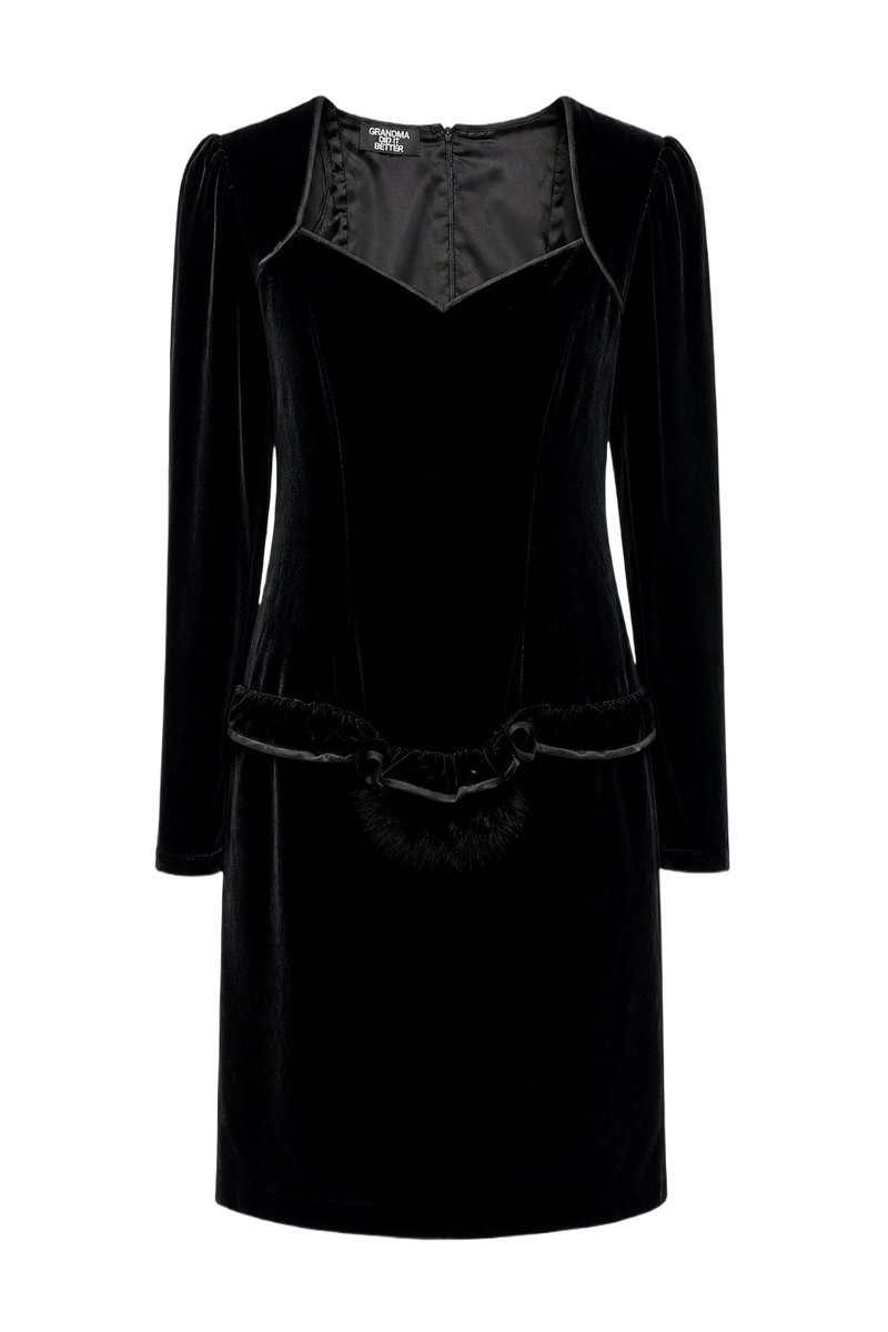 1980s Black Velvet Dress - Front View
