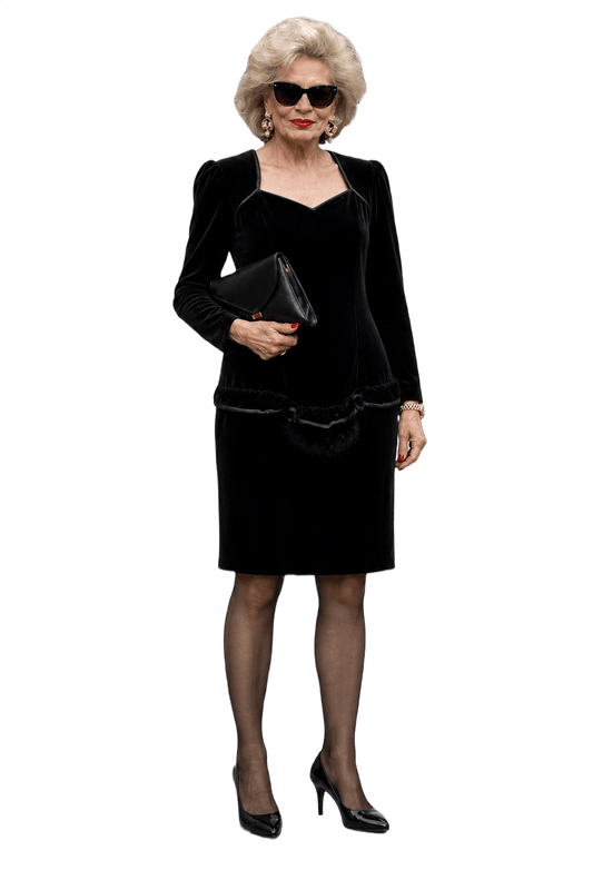 1980s Black Velvet Dress - Model