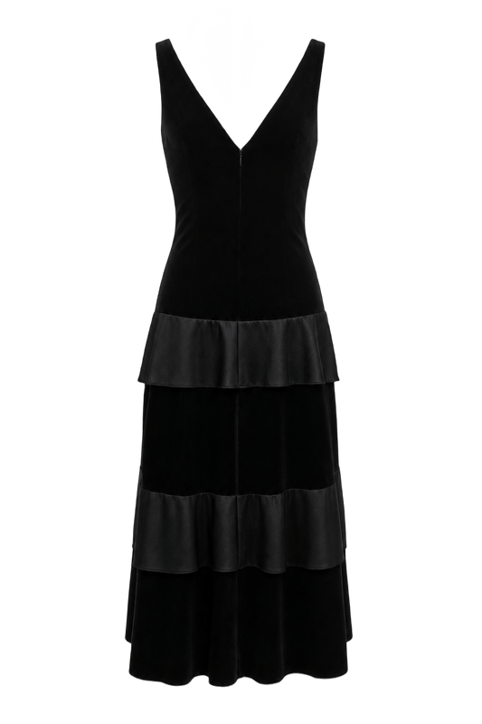 1990s Black Synthetic Blend Dress - Front View