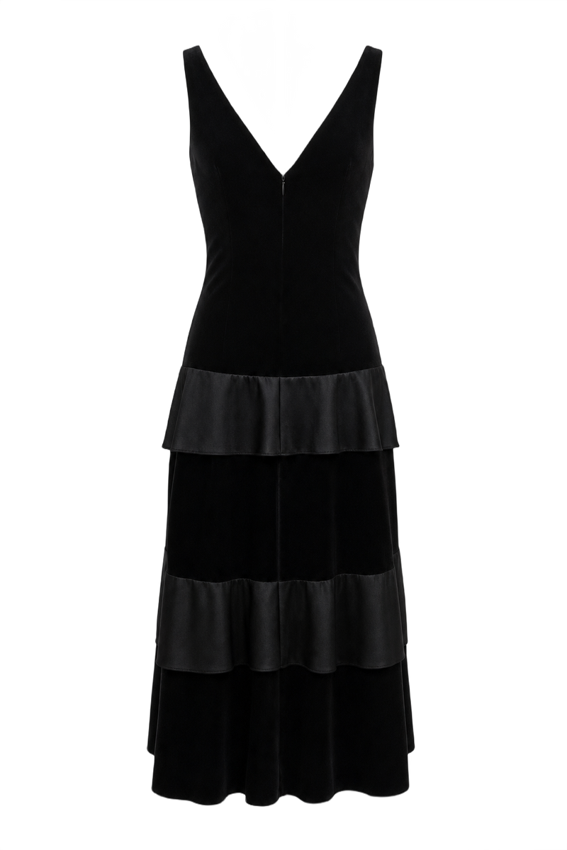 1990s Black Synthetic Blend Dress - Front View