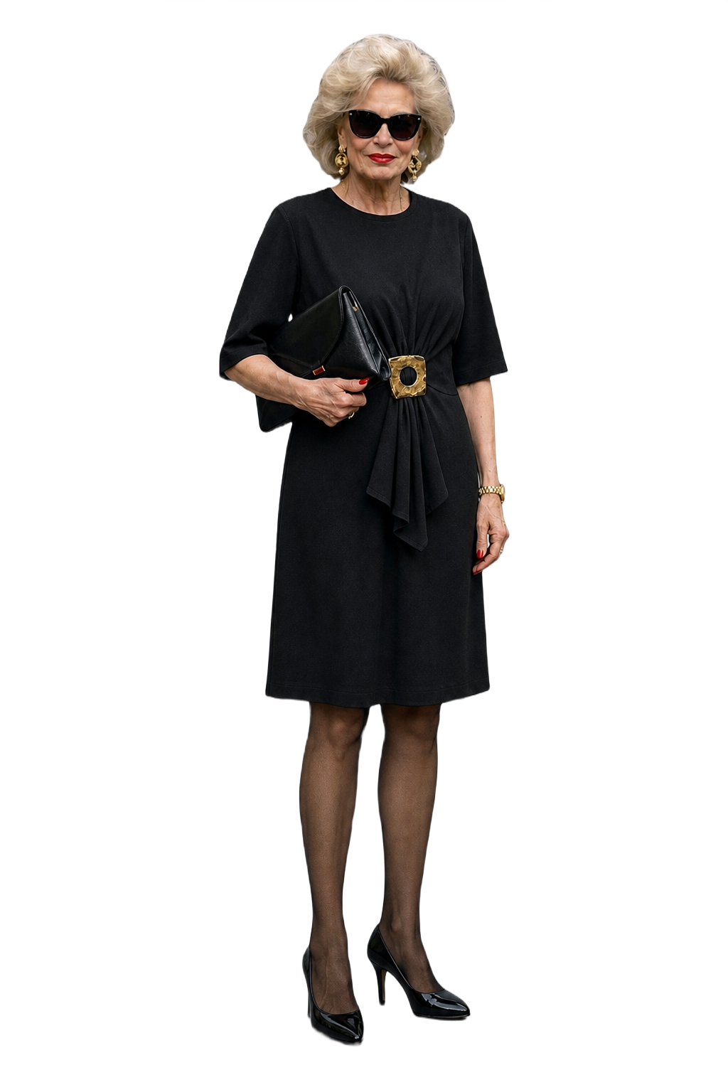 1970s Black Synthetic Blend Shift Dress - Model