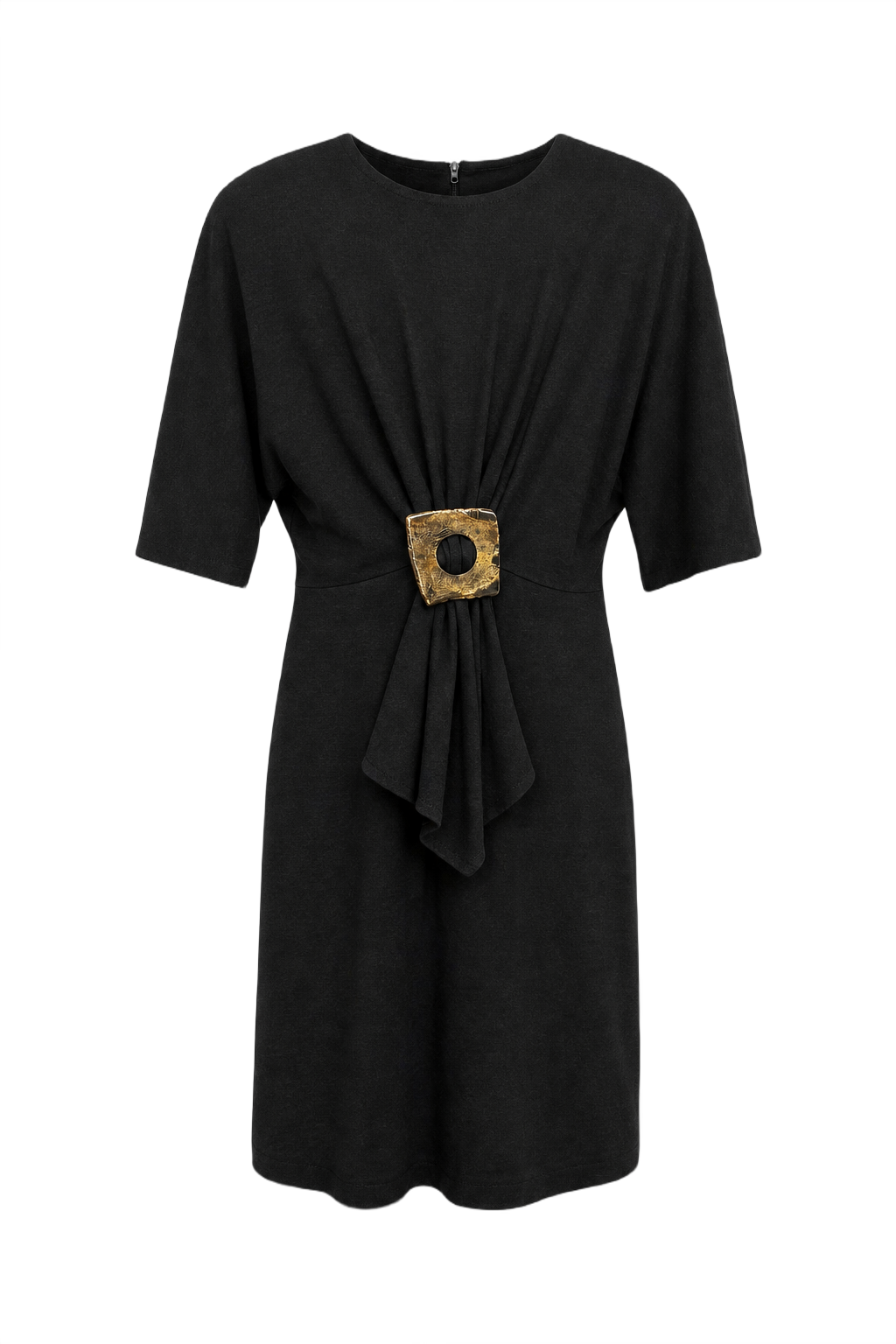 1970s Black Synthetic Blend Shift Dress - Front View