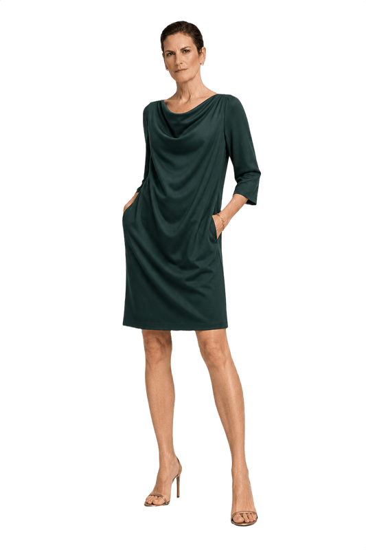1970s Dark Green Synthetic Blend Shift Dress - Model
