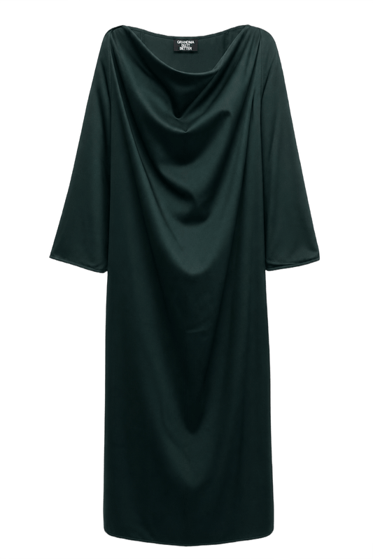 1970s Dark Green Synthetic Blend Shift Dress - Front View