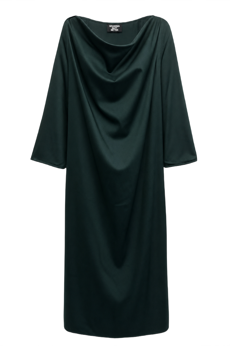 1970s Dark Green Synthetic Blend Shift Dress - Front View