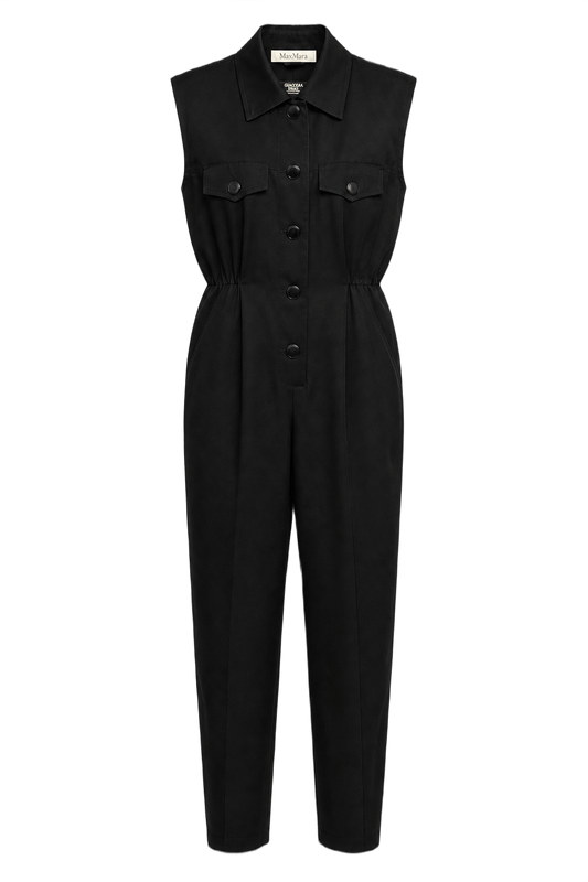 1990s Black Synthetic Blend Jumpsuit - Front View
