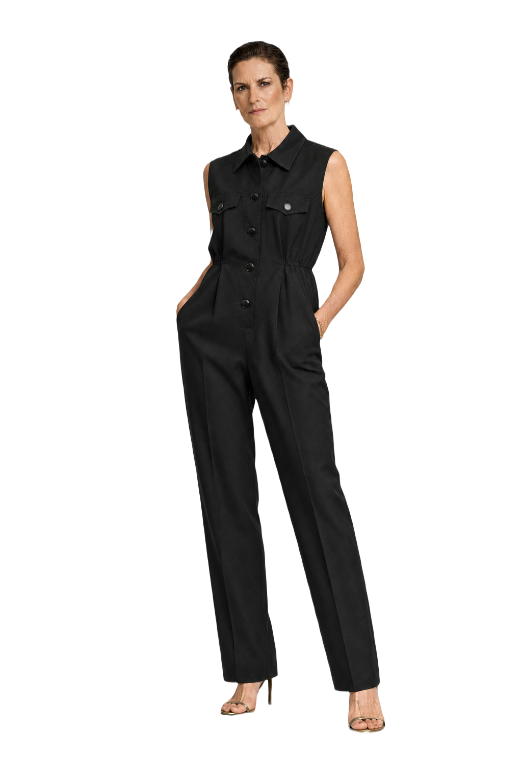 1990s Black Synthetic Blend Jumpsuit - Model