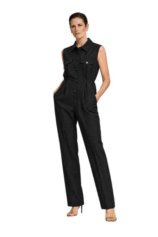 1990s Black Synthetic Blend Jumpsuit - Model