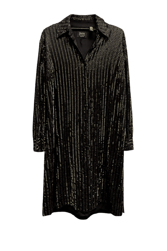 1970s Black Synthetic Blend Shift Dress - Front View