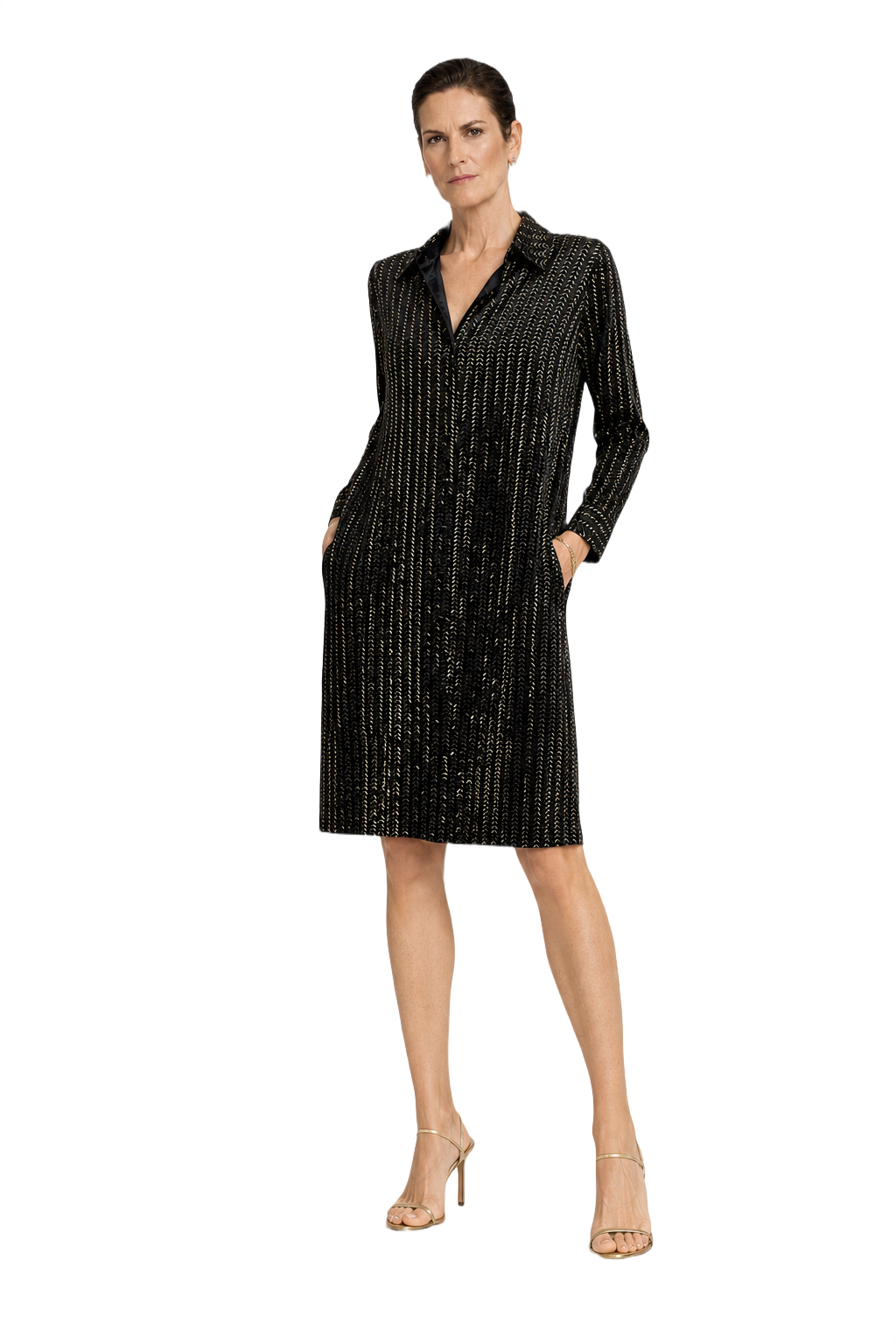 1970s Black Synthetic Blend Shift Dress - Model