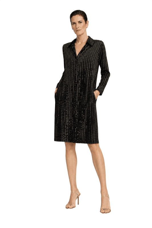 1970s Black Synthetic Blend Shift Dress - Model
