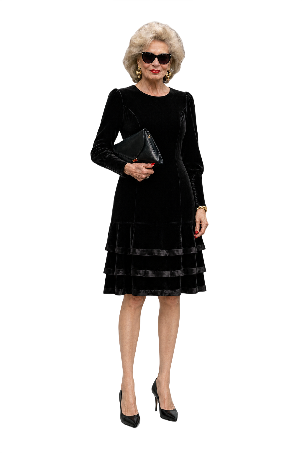 1980s Black Velvet Dress - Model