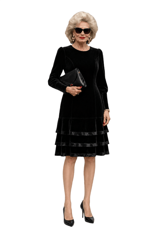 1980s Black Velvet Dress - Model