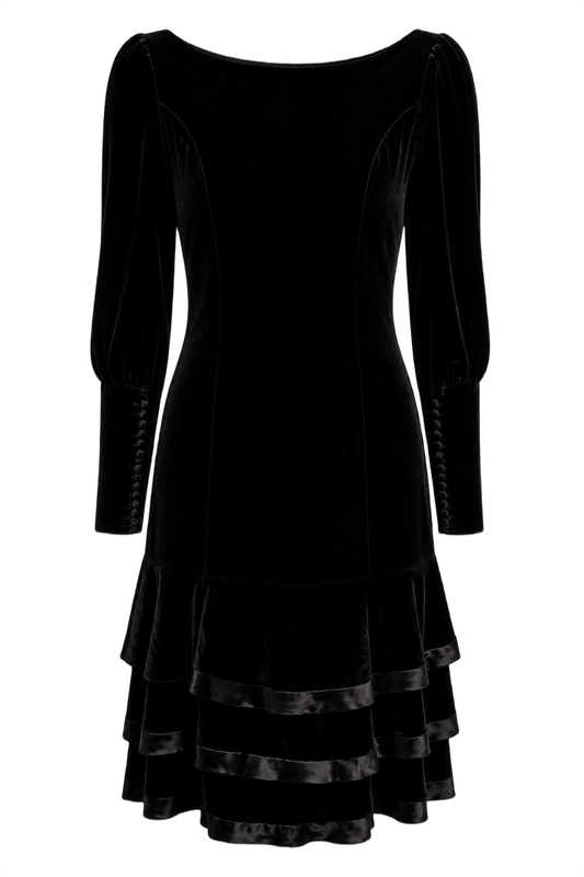 1980s Black Velvet Dress - Front View