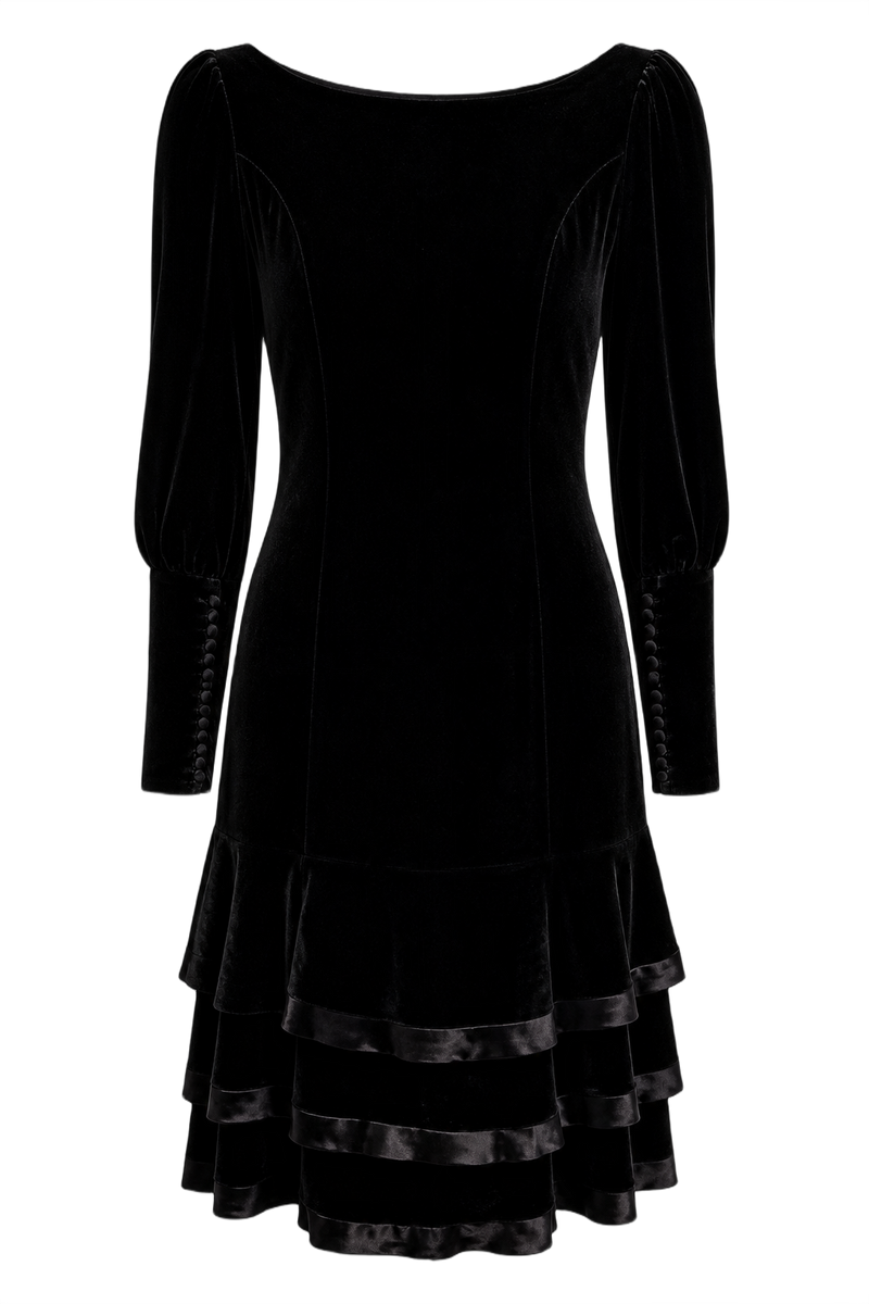 1980s Black Velvet Dress - Front View
