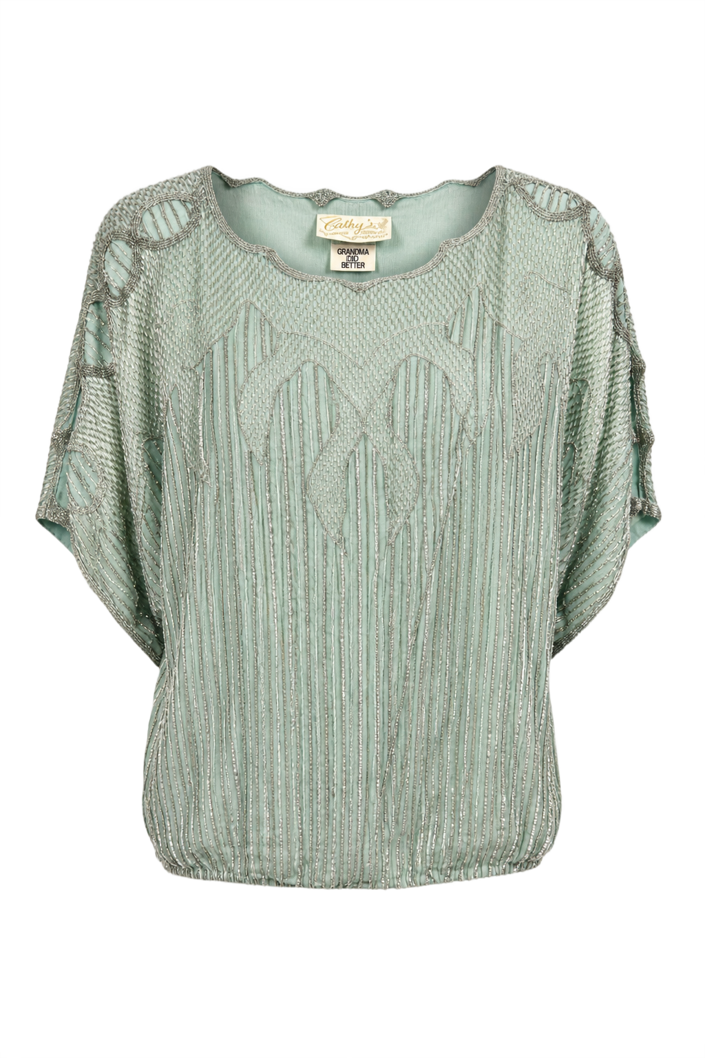 1980s Mint Green Synthetic Blend Blouse - Front View