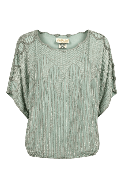 1980s Mint Green Synthetic Blend Blouse - Front View