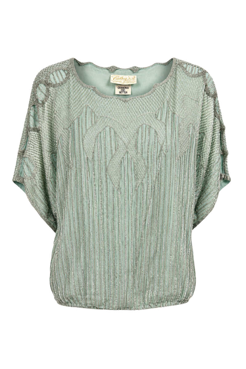 1980s Mint Green Synthetic Blend Blouse - Front View