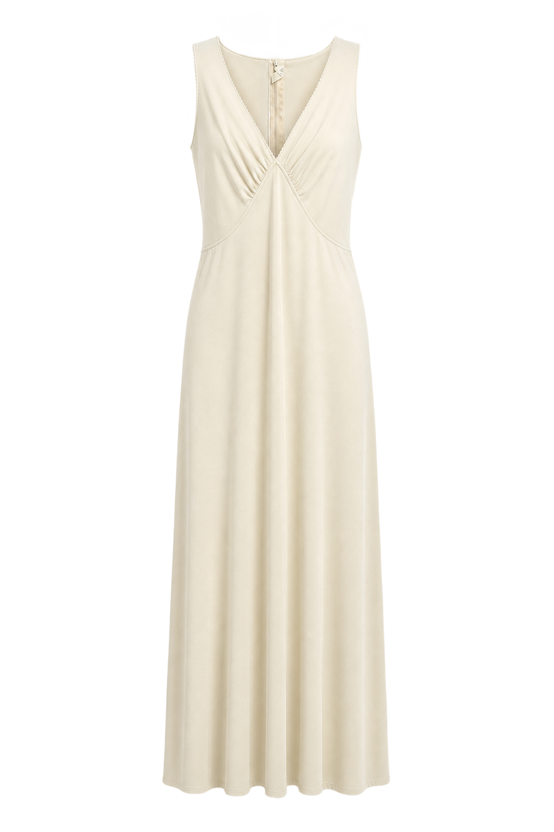 1950s Cream Synthetic Blend Shift Dress - Front View
