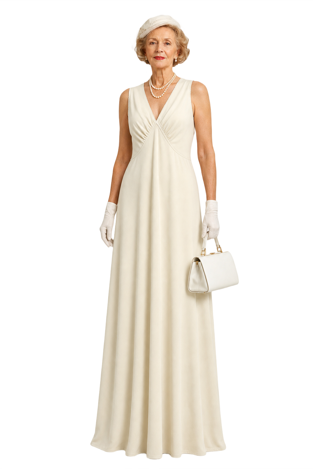 1950s Cream Synthetic Blend Shift Dress - Model