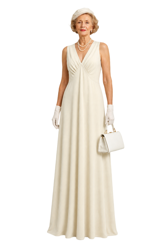 1950s Cream Synthetic Blend Shift Dress - Model