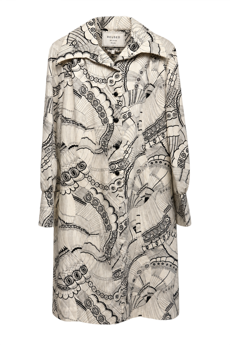1990s Cream White Synthetic Blend Coat - Front View