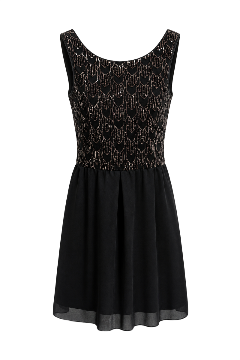 1990s Black Synthetic Blend Mini Dress - Front View